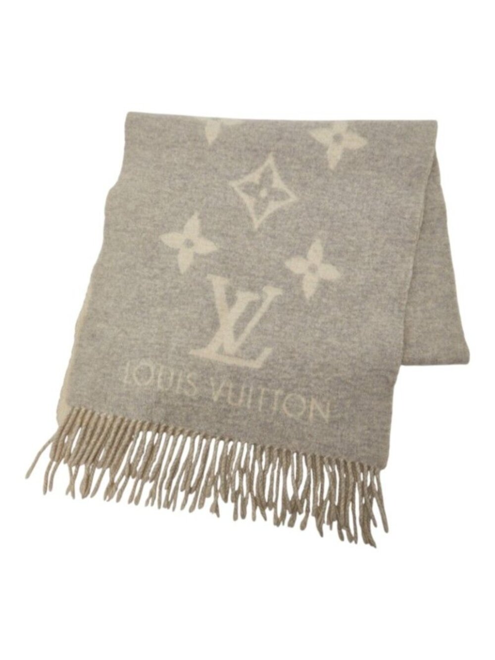 Louis Vuitton Monogram Echarpe Reykjavik Scarf Gray Ivory Cashmere